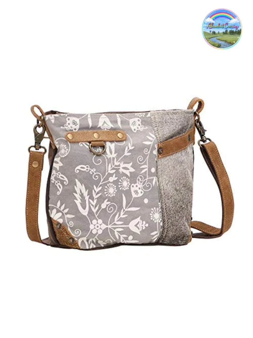 Genuine Leather Canvas Floral Sunflower Shoulder Bag Handmade Satchel